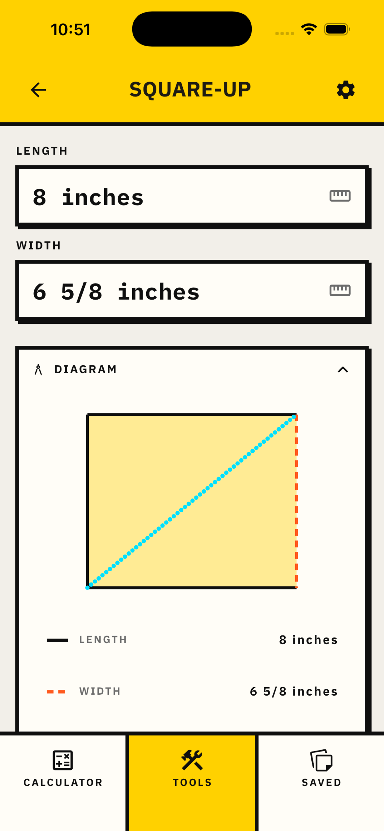 Plumb Pro square-up calculator with a diagram
