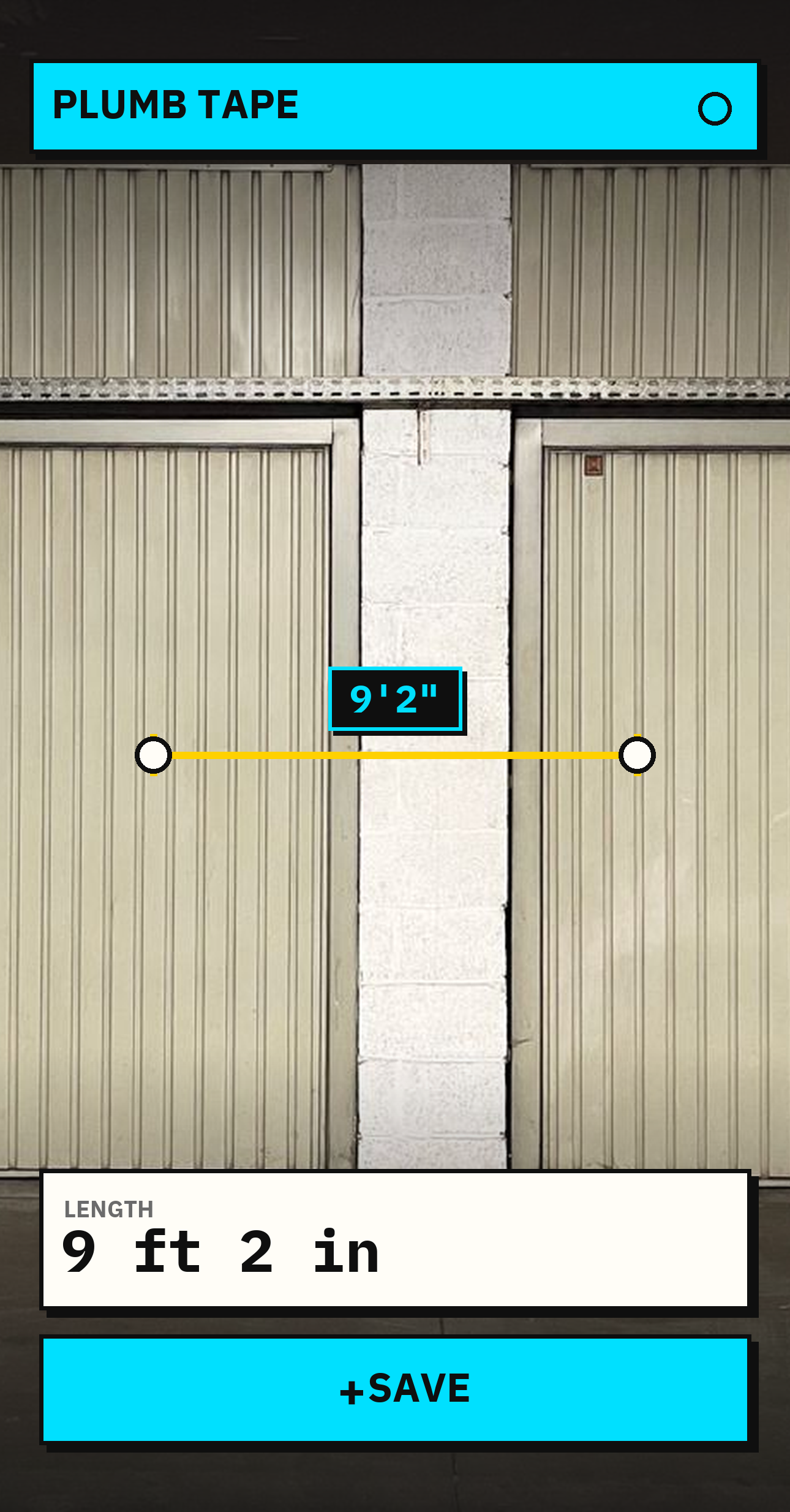 Plumb Tape camera measurement screen